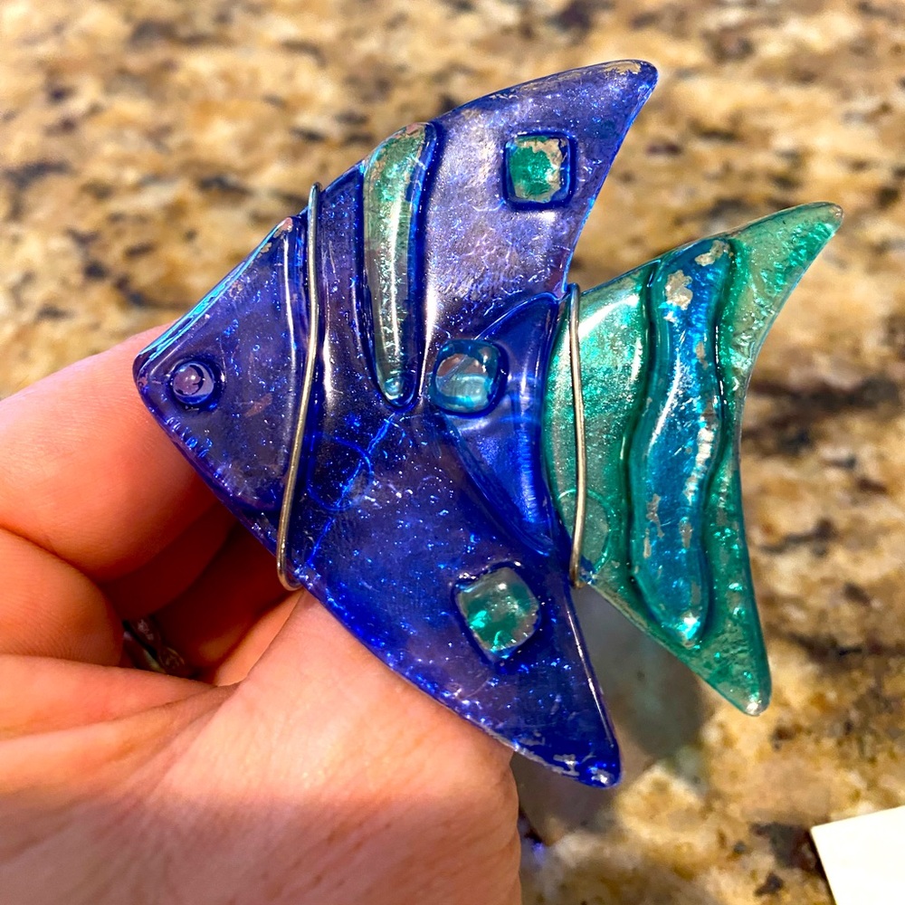 Hand painted glass Fish Napkins rings